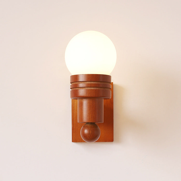 Traditionelle Vintage Holz Balken Glas Ball Schatten 1-Licht Wand Leuchte Lampe für Wohnzimmer 