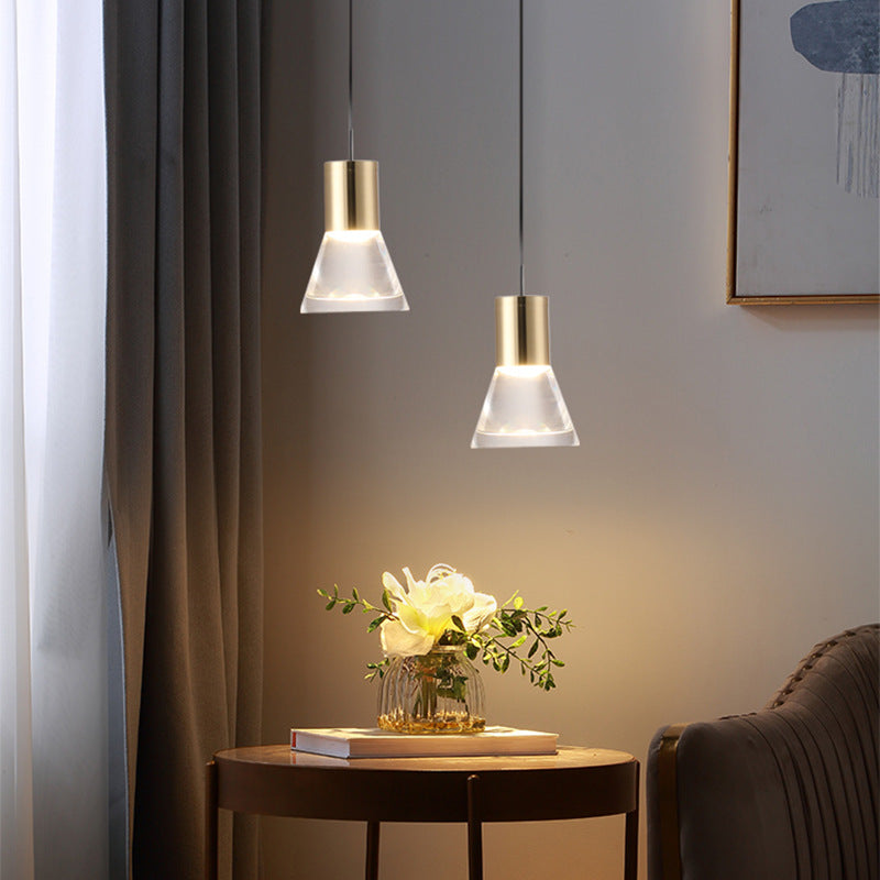 Lustre Suspendu LED Semi-Conique en Acrylique et Cuivre Complet Nordique Contemporain pour Chambre 