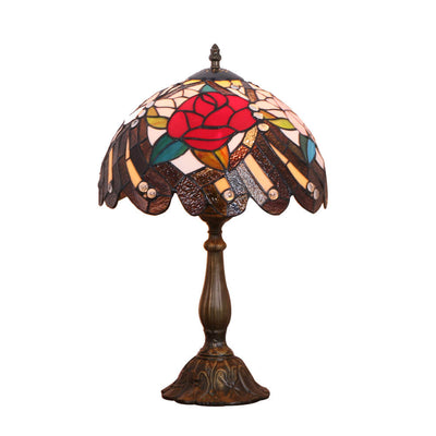 Retro Tiffany Peony Pattern Stained Glass Dome 1-Light Table Lamp