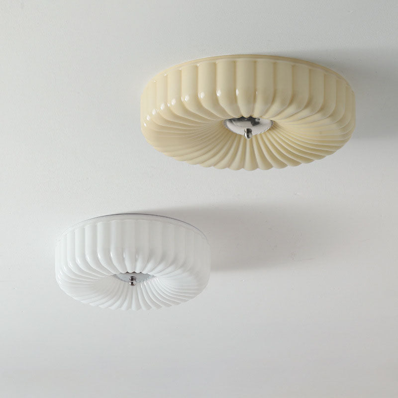 Contemporary Nordic Striped Glass Round LED Flush Mount Ceiling Light For Living Room