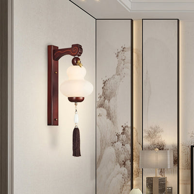 Modern Chinese Oak Element Gourd Shape LED Wall Sconce Lamp