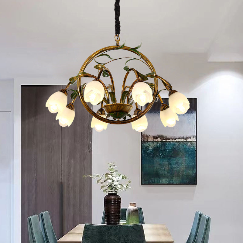 Traditional French Round Iron Glass 6/8/10 Light Chandelier For Bedroom