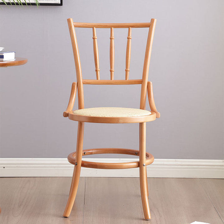 Traditionelle runde Vintage-Esszimmerstuhl-Rückenlehne aus zylindrischem Lindenholz mit Rattan-Optik für das Wohnzimmer 