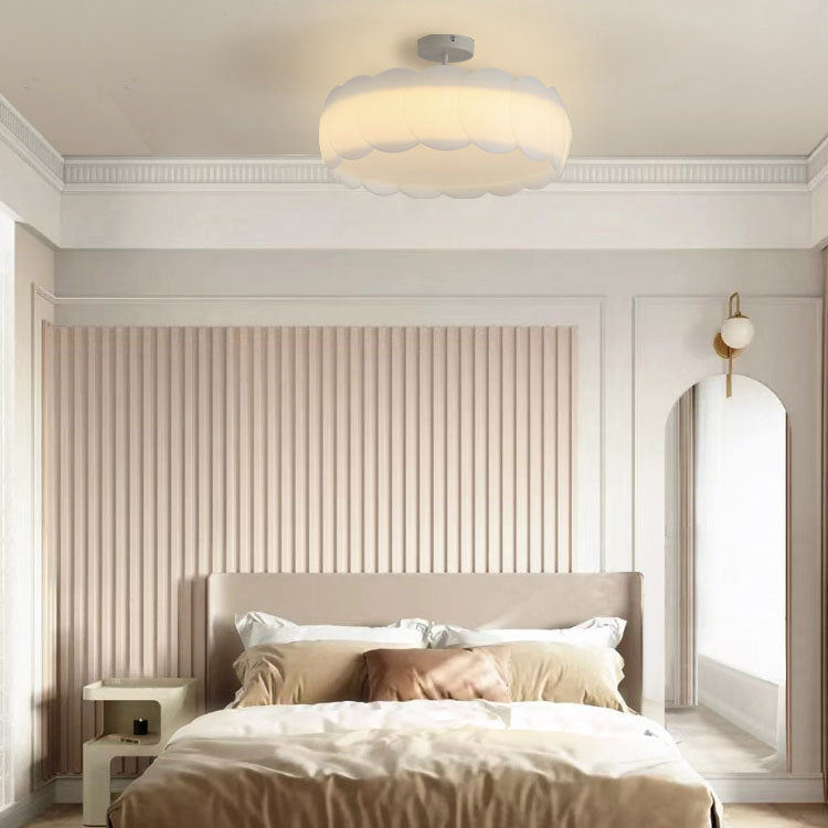 Modern Minimalist Round Flower Hardware PE LED Semi-Flush Mount Ceiling Light For Bedroom