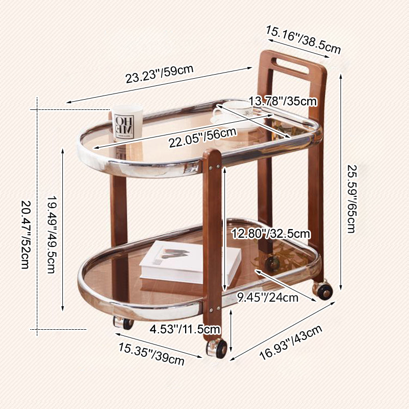 Traditioneller ovaler abnehmbarer Holztisch aus Edelstahl und Glas mit 2 Ebenen für das Wohnzimmer 