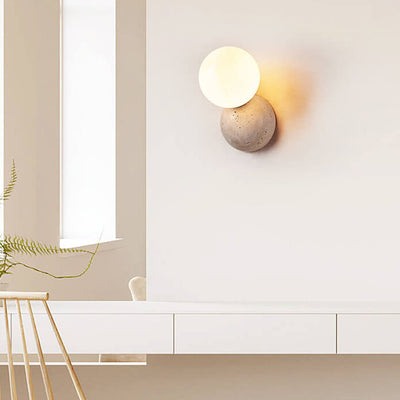 Japanese Minimalist Round Ball Stone 1-Light Wall Sconce Lamp