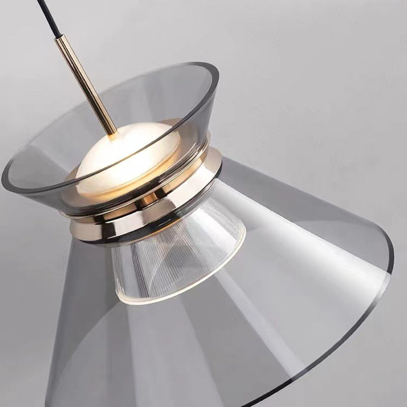 Moderne minimalistische runde Trichter Hardware Acryl LED Insel Licht Kronleuchter für Esszimmer 