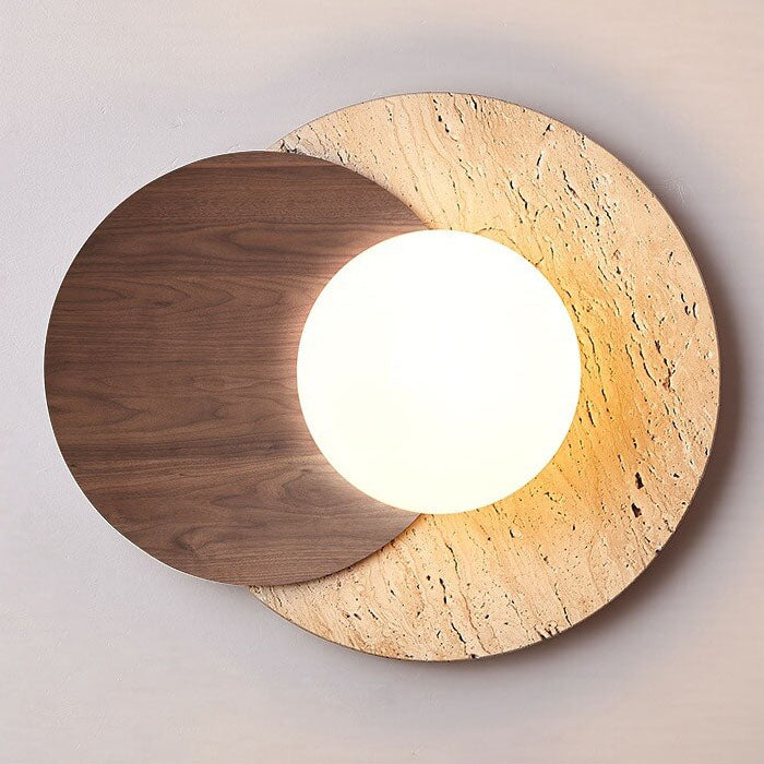 Moderne minimalistische runde Holz-Stein 1-Licht Wandleuchte 