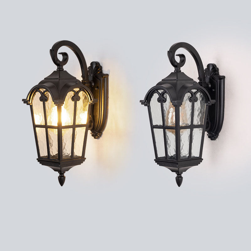 Lámpara Aplique de Pared de 1 Luz de Vidrio de Aluminio con Forma de Ventana Cuadrilateral Tradicional Europea para Patio Exterior 
