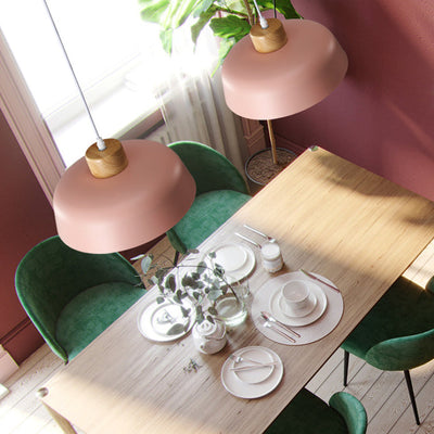 Moderne minimalistische runde Aluminium-Holz-Pendelleuchte mit 1 Licht für Esszimmer