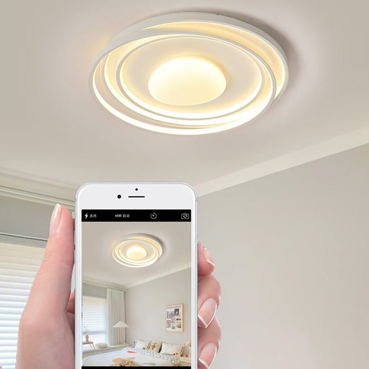 Moderne minimalistische Creme Runde Acryl Eisen LED Unterputz Deckenleuchte für Wohnzimmer 