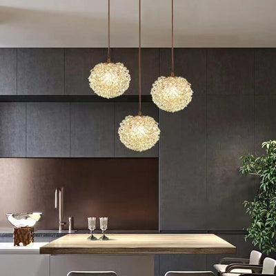 Moderne minimalistische runde Kugel Vollkupfer Kristall 1-Licht Pendelleuchte für Schlafzimmer 