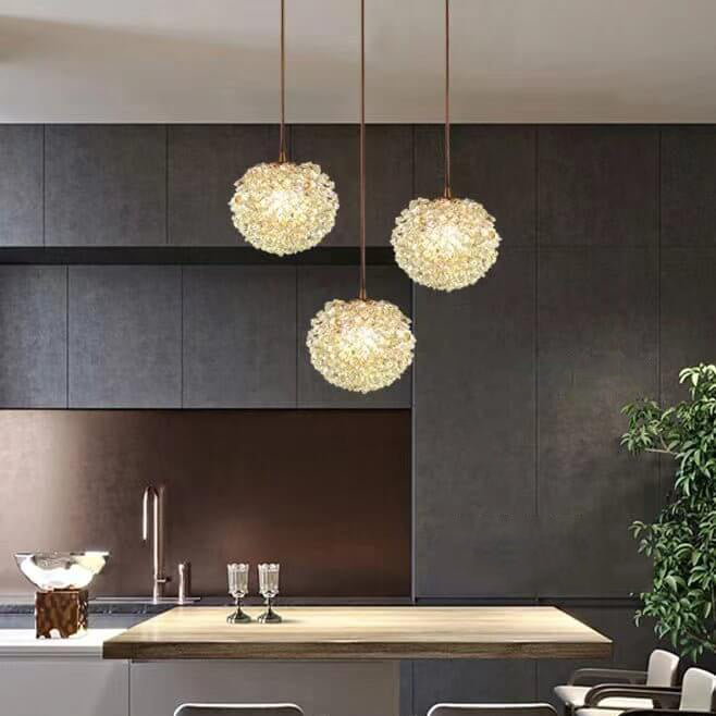Moderne minimalistische runde Kugel Vollkupfer Kristall 1-Licht Pendelleuchte für Schlafzimmer 