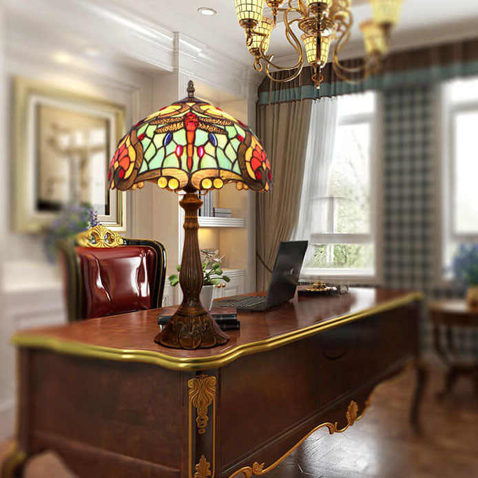 Tiffany Kreative Legierung Farbige Libelle Pfirsich Herz 1-Licht Tischlampe 