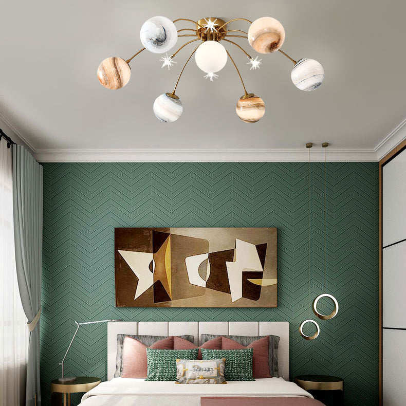 Plafonnier semi-encastré contemporain créatif ciel étoilé lune en verre de fer à 13 lumières pour chambre 