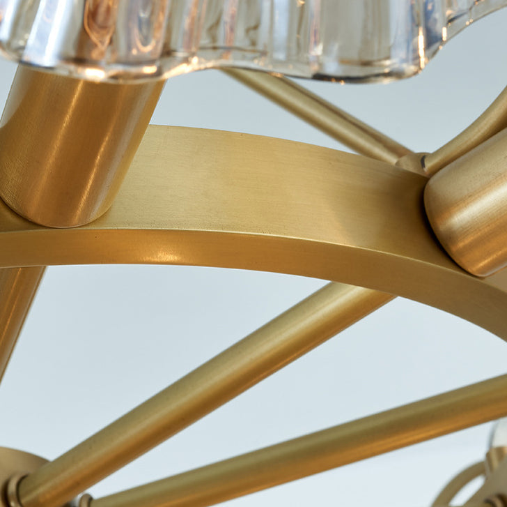 Zeitgenössische Luxus Ast Blatt Alle Kupfer Glas 3/6/8 Licht Kronleuchter Für Wohnzimmer 