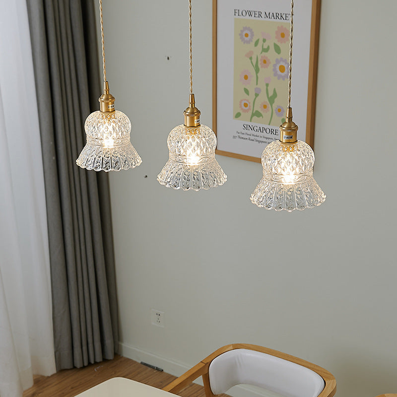 Traditionelle französische florale 1-flammige Pendelleuchte aus Messing und Glas für das Wohnzimmer 