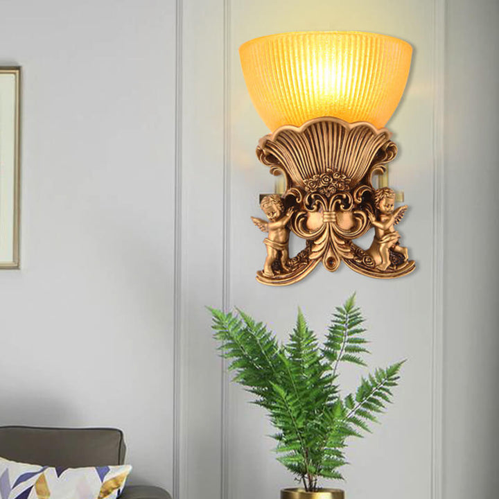 Applique Murale 1 Lumière en Verre Rayé Ange Vintage Européen 