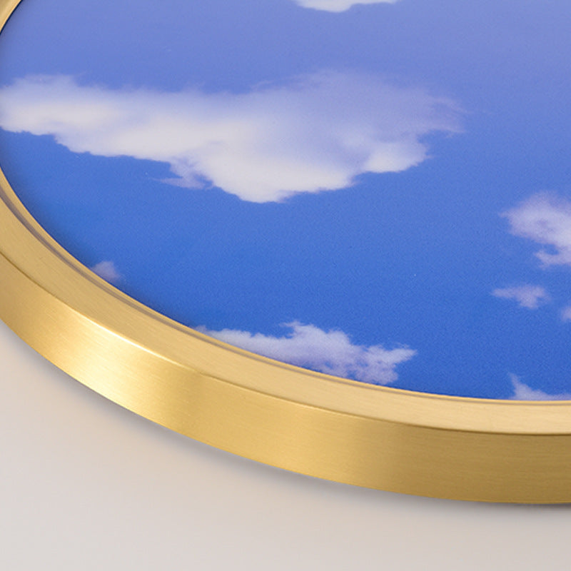 Moderne Einfachheit Vollkupfer Blauer Himmel Wolken Design Runder Acrylschirm LED Deckenleuchte für Wohnzimmer 