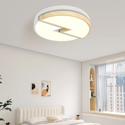 Zeitgenössische nordische runde Holzmaserung Blitz Eisen Acryl LED Unterputz Deckenleuchte für Schlafzimmer 