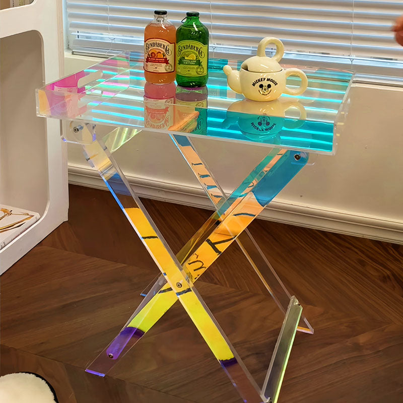Modern Minimalist Foldable Rainbow Rectangle Acrylic Side Table For Living Room