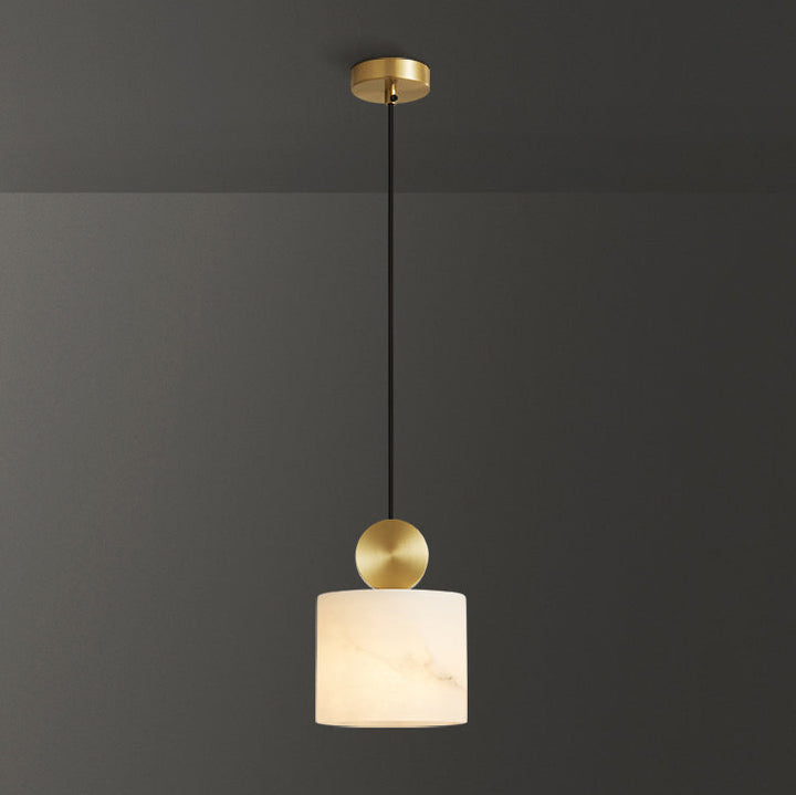 Lumière Suspendue Moderne Minimaliste Cylindre Cône Demi-Ronde en Cuivre et Pierre à 1 Ampoule Pour Chambre 