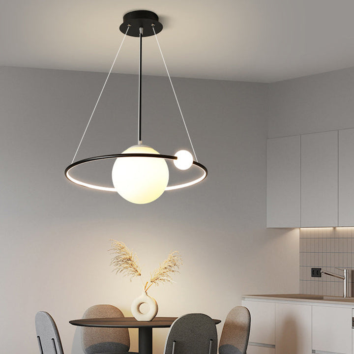 Lustre LED en forme de cercle minimaliste moderne en fer, silicone et aluminium pour salon 