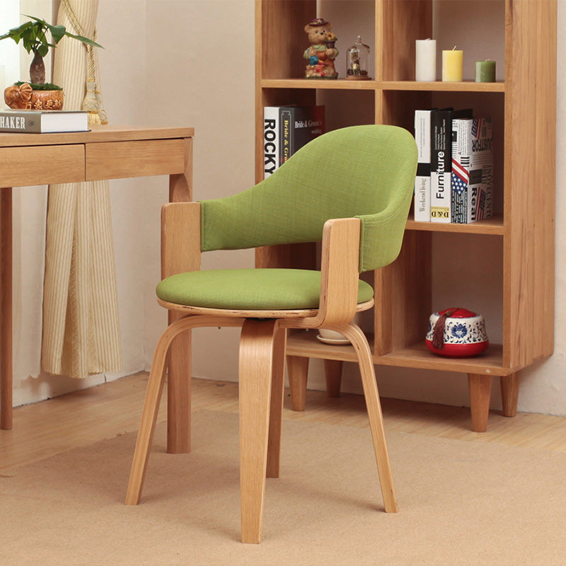 Contemporary Nordic Round PU Leather Upholstered Wood Frame Ergonomic Swivel Chair Backrest Armrest For Home Office