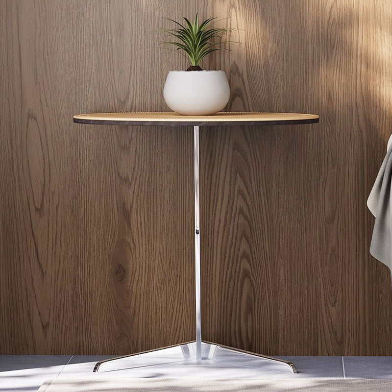 Modern Minimalist Round Saddle Leather Steel End Table For Living Room