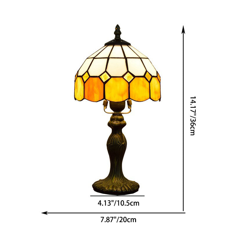 Traditionelle Tiffany Zylinder Halbkugel Aluminium Glas 1-Licht Tischlampe für Schlafzimmer 