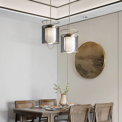 Moderne minimalistische Zylinder Laterne Eisen PVC LED Pendelleuchte für Wohnzimmer 