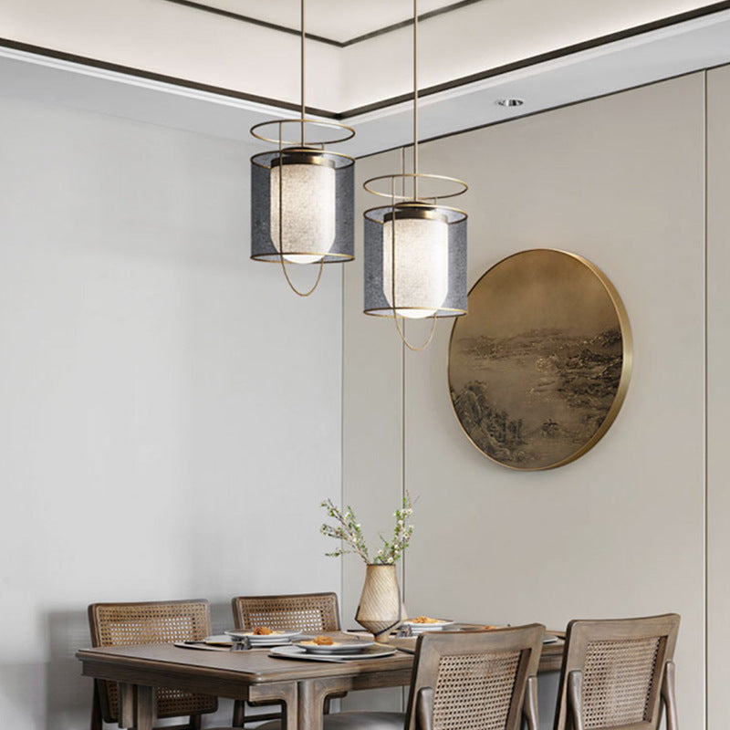 Moderne minimalistische Zylinder Laterne Eisen PVC LED Pendelleuchte für Wohnzimmer 