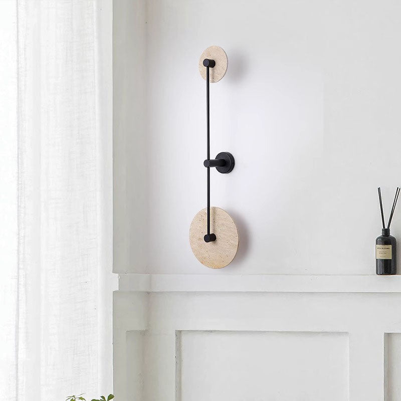 Moderne minimalistische geometrische Kreis Travertin Eisen 2-Licht Wandleuchte Lampe für Schlafzimmer 
