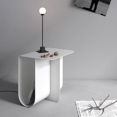 Mesa Auxiliar Moderna Minimalista Redonda Rectangular en Forma de T de Hierro y Acero Inoxidable con 1 Almacenamiento para Dormitorio 