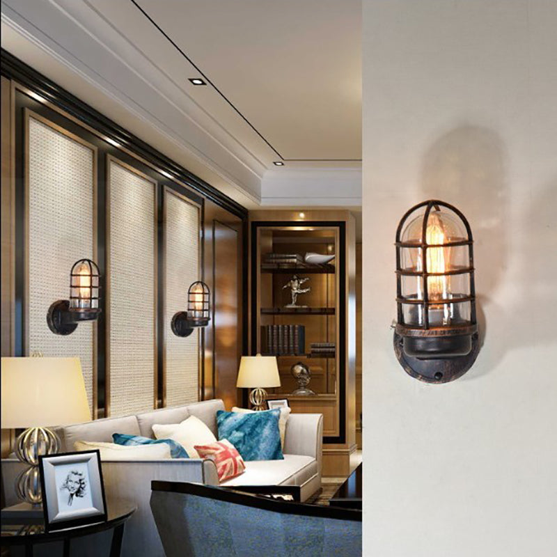 Contemporary Industrial Aluminum Round Cage 1-Light Waterproof Wall Sconce Lamp For Entryway