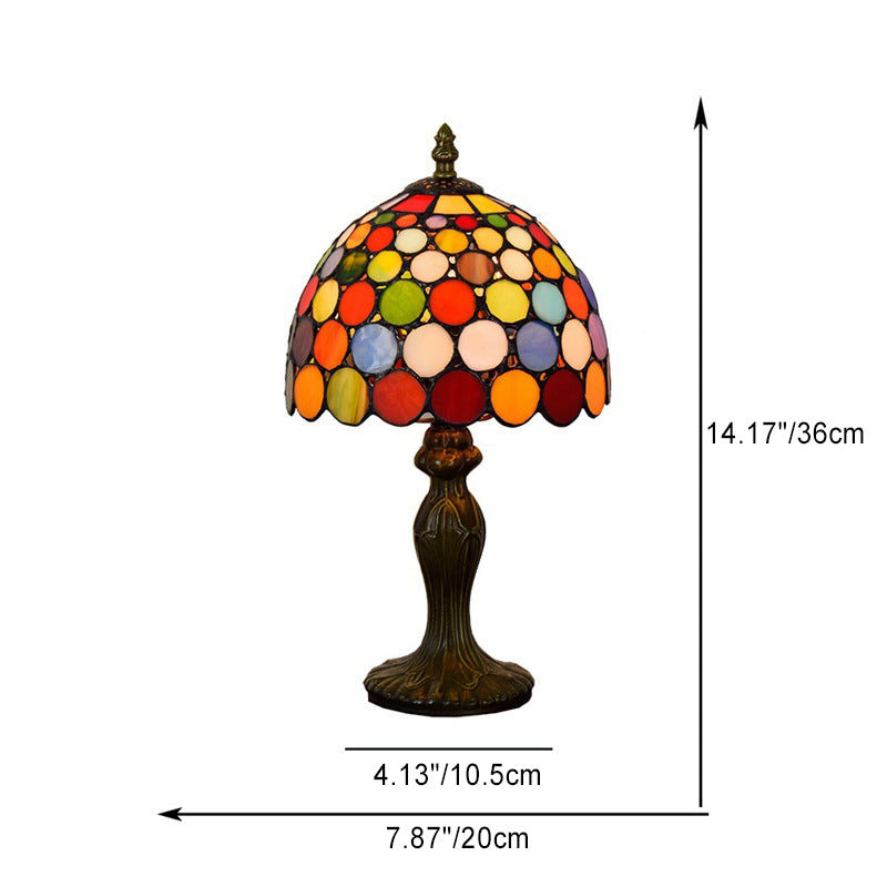 Lámpara de mesa de 1 luz de vidrio de aluminio con cúpula tradicional Tiffany para sala de estar 