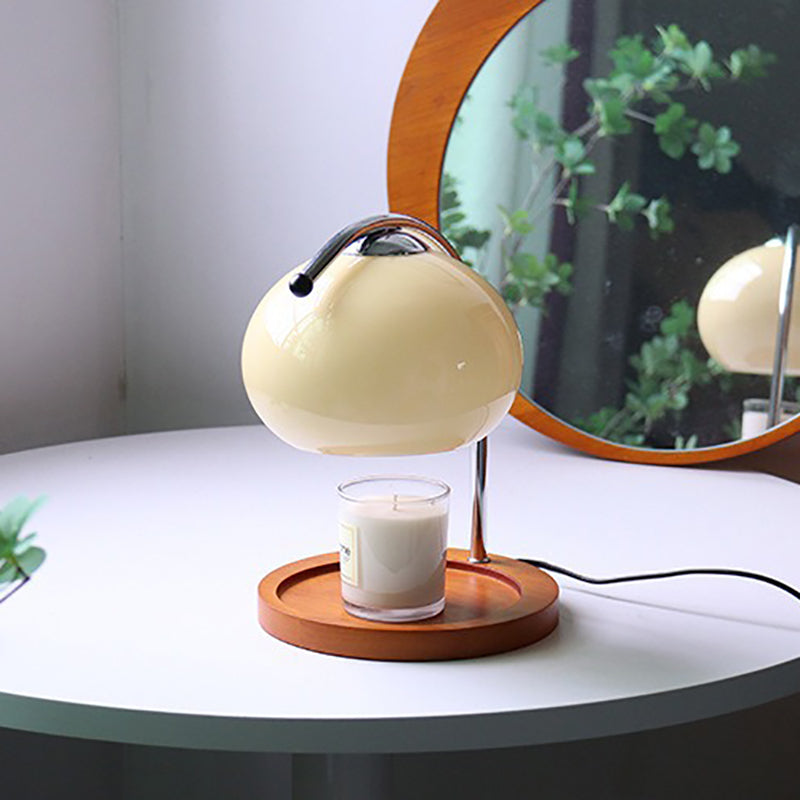 Moderne minimalistische ovale Massivholz Eisenglas 1-Licht Aroma Melt Wax Tischlampe für Schlafzimmer 