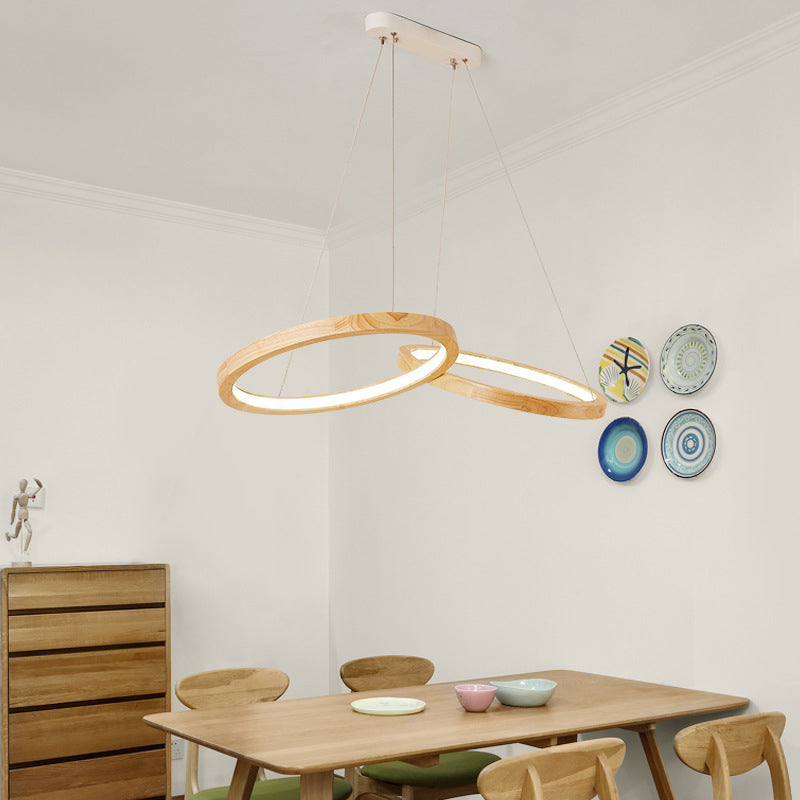 Zeitgenössische skandinavische runde LED-Inselleuchte aus Eisen-Eiche für Esszimmer 
