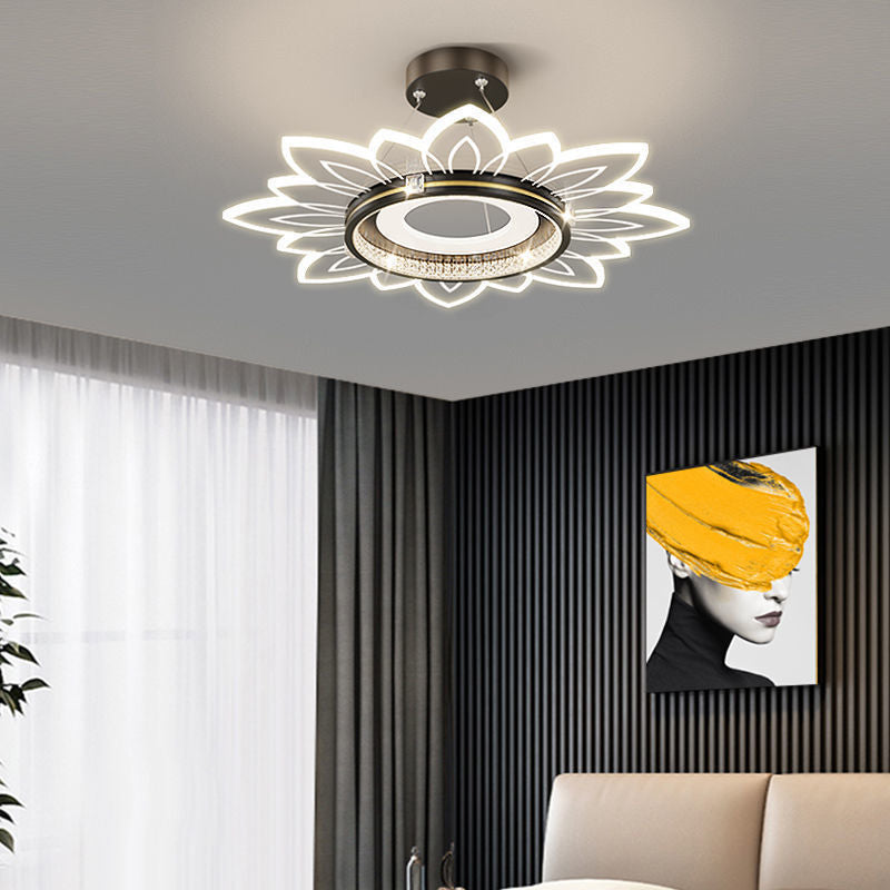Lustre LED contemporain en acrylique cristal de luxe avec abat-jour en forme de fleur pour chambre 