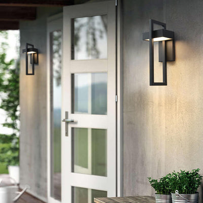 Lámpara de Aplique de Pared Impermeable LED de Acero Inoxidable con Marco Geométrico Minimalista Moderno para Patio Exterior 