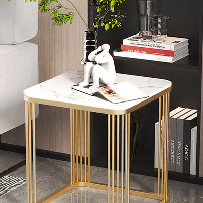 Table basse carrée moderne minimaliste en métal avec plateau en pierre pour salon 