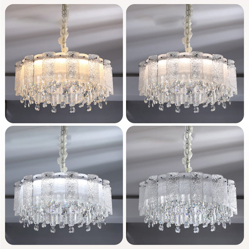 Traditionelle französische runde Ripple-Metallkristallglas-LED-Kronleuchter für Wohnzimmer 