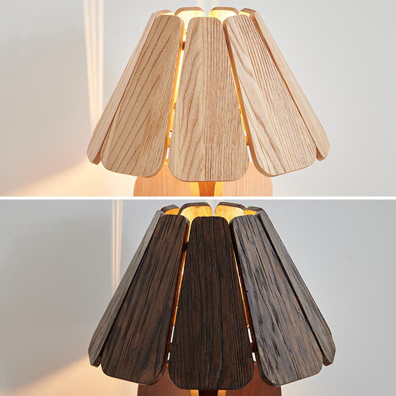 Japanese Wabi-Sabi Style Umbrella-Shaped Wood Brass Base 1-Light Table Lamp