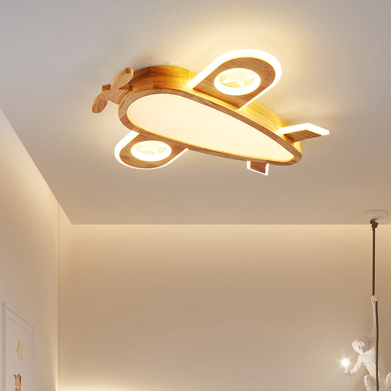 مصباح سقف للأطفال عصري بإضاءة LED من الأكريليك على شكل طائرة نحلة كرتونية بتصميم خشبي إبداعي لغرفة المعيشة 