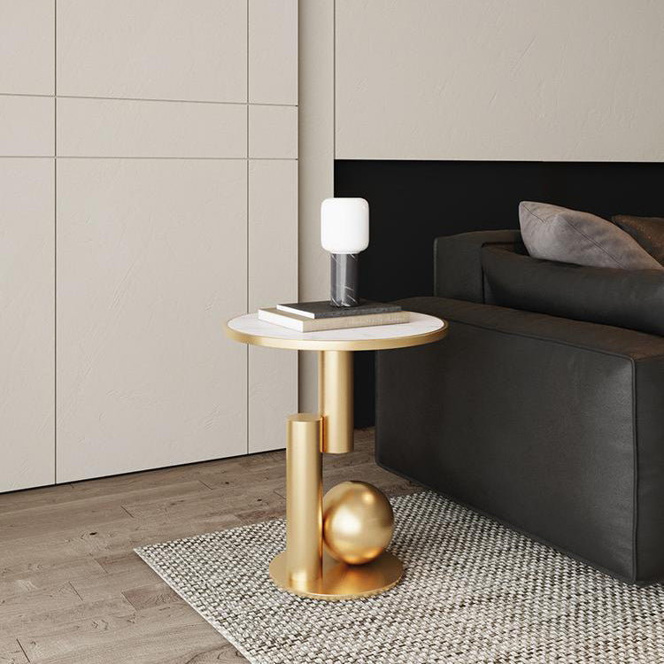 Zeitgenössischer Einfachheit Kaffeetisch mit gesintertem Stein und geometrischem Säulenfuß für das Wohnzimmer 