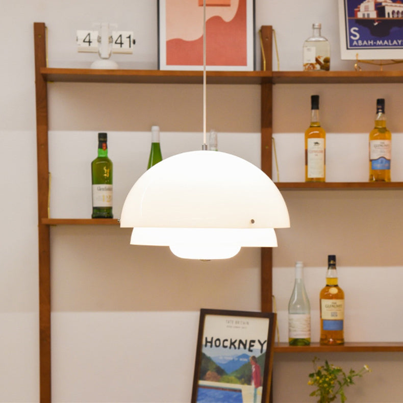 Zeitgenössische nordische runde Kuppel Eisen Glas Acryl 1-Licht Pendelleuchte für Wohnzimmer 