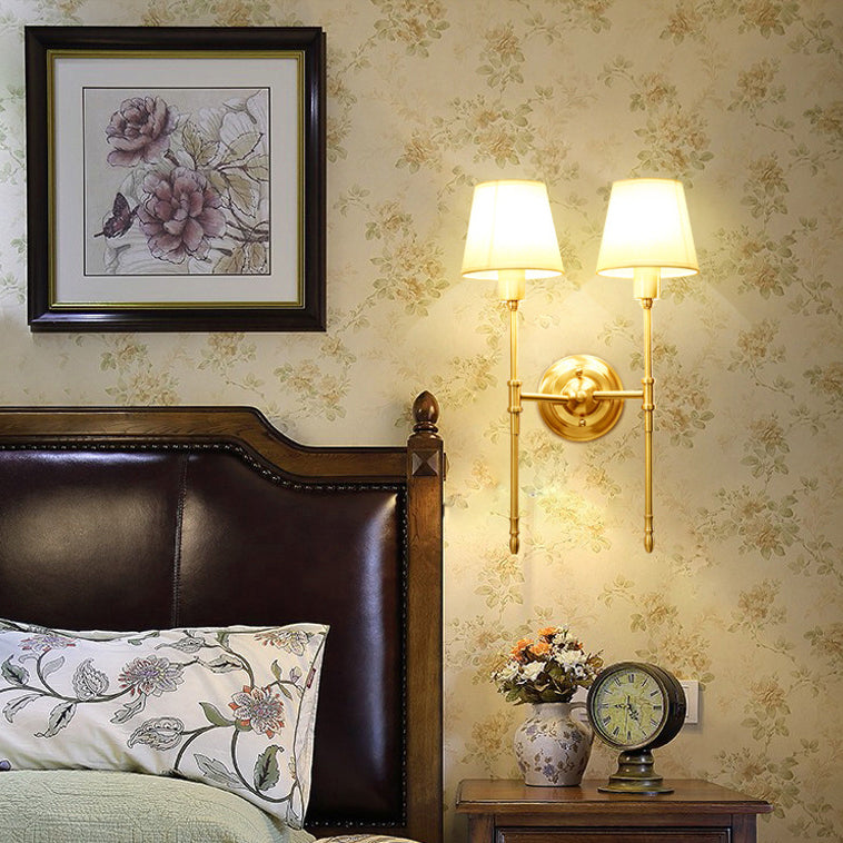 Lámpara Aplique de Pared Cilíndrica de Tela Rústica Tradicional de Cobre 1/2 Luz para Dormitorio 