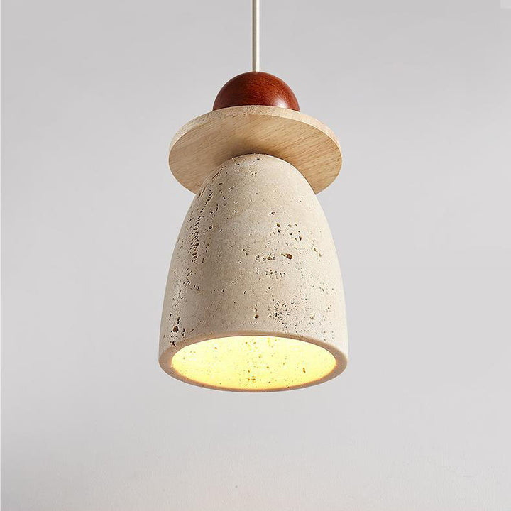 Lámpara colgante de 1 luz con pantalla de travertino semicircular japonesa tradicional de madera para sala de estar 
