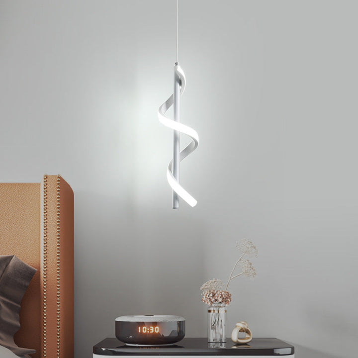 Lustre à LED en spirale en aluminium minimaliste moderne avec bande en silicone pour salon 