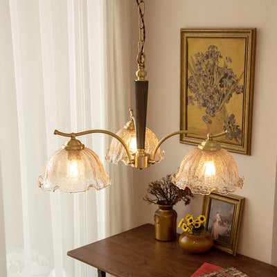 Traditional Vintage Petals All Copper Log Glass 3/5 Light Chandelier For Living Room